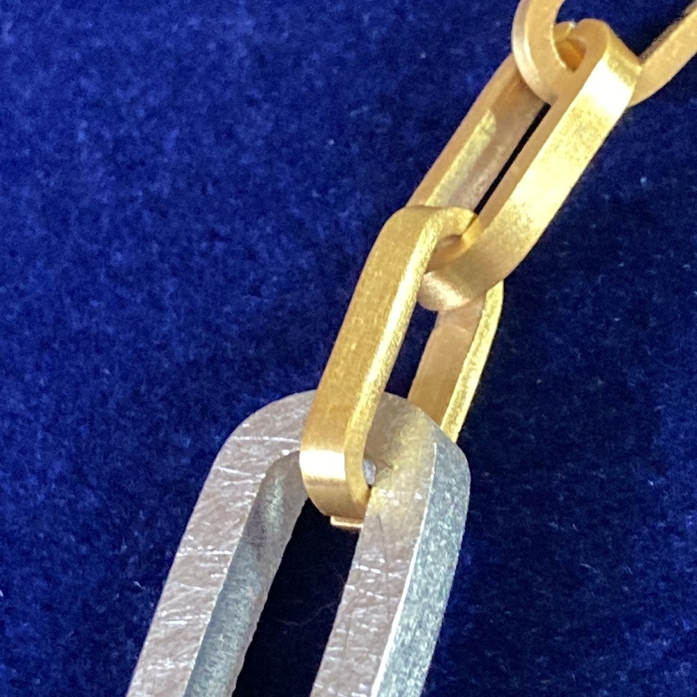 Rustic Cuff 2 toned brushed finish paper clip style link bracelet - Picture 3 of 5